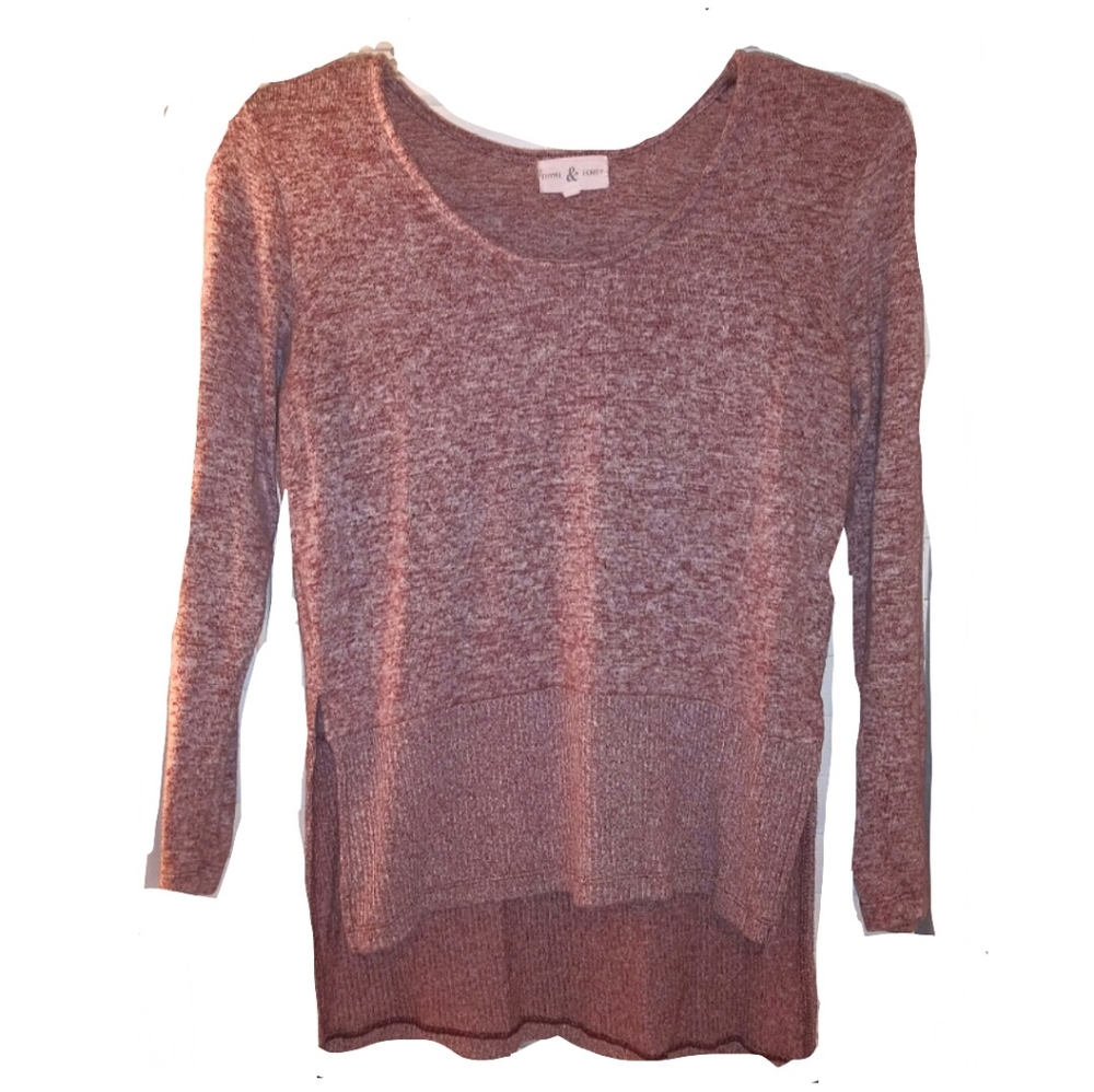 Thyme & Honey Red Grey High Low Hem Sweater 3/4 Sleeves Small
